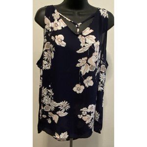 Plus Size Maurice Size 2 Sheer Sleeveless High-Low Print Blouse Flowered